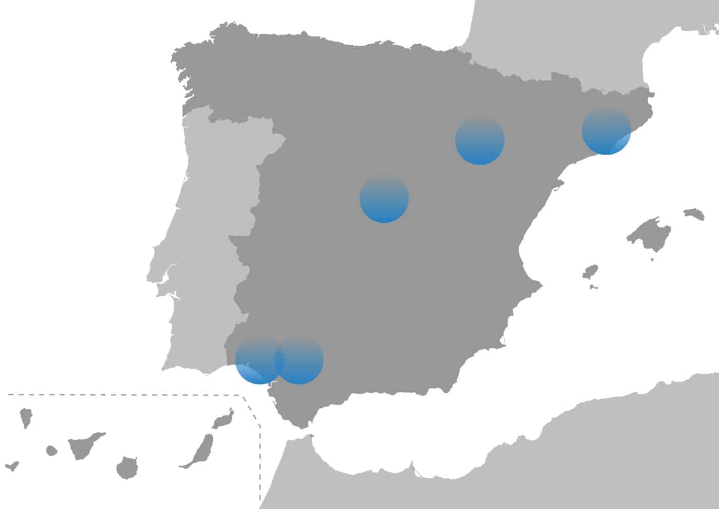 Mapa de España con los distintos centros.